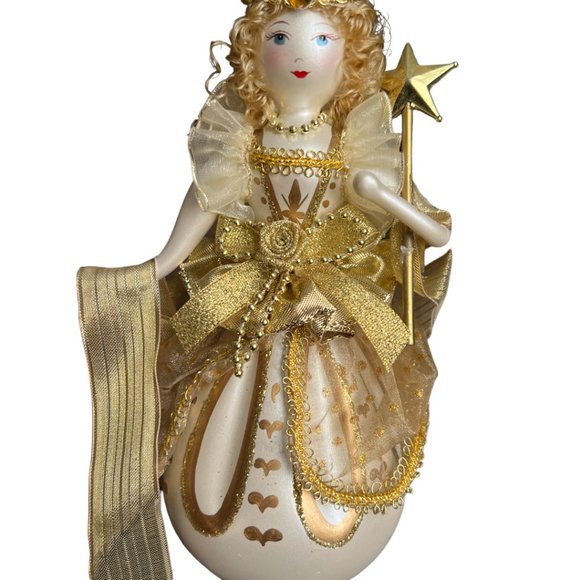 Vtg SOFFIERIA DE CARLINI Handblown Glass Gold Angel Tree Topper Wand Curls Italy - Picture 7 of 15